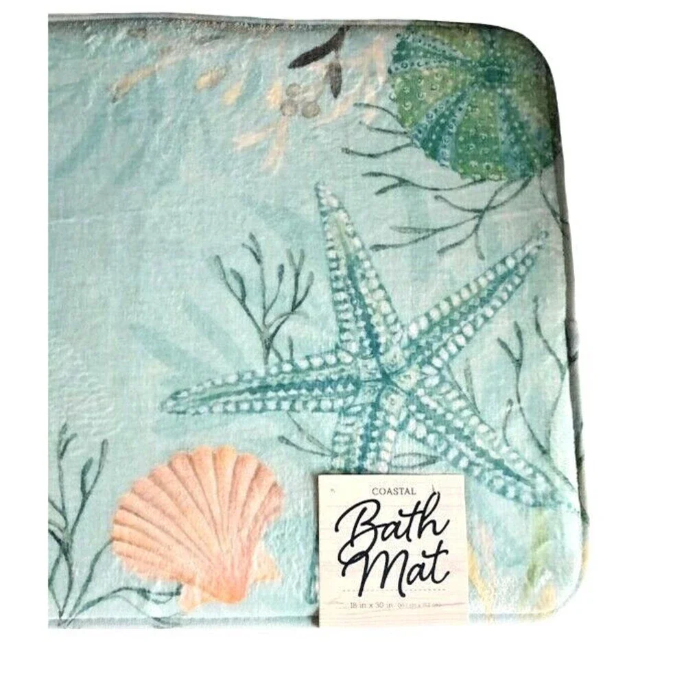 Shells Starfish Memory Foam Bathmat 18x30 Beach Summer Tropical Non-Skid